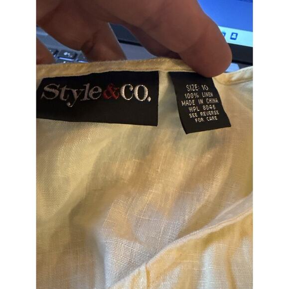 Style & Co. Women’s Yellow Linen Button Front Blouse Size 10 Long Sleeve Crochet - Picture 4 of 6